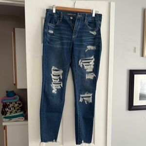 American Eagle Outfitters Distressed Blue Jeggings - Curvy high waisted jeggings